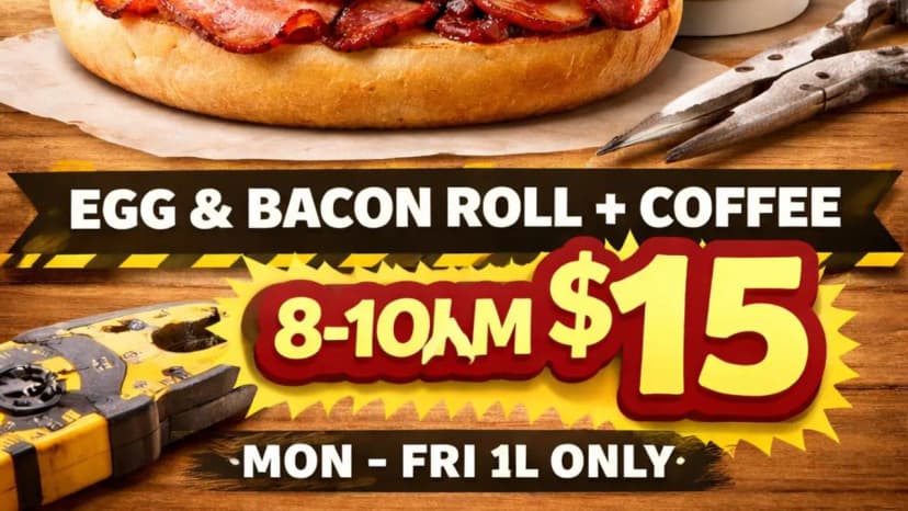 Tradie Brekkie Deal (Available until 11.30am only)